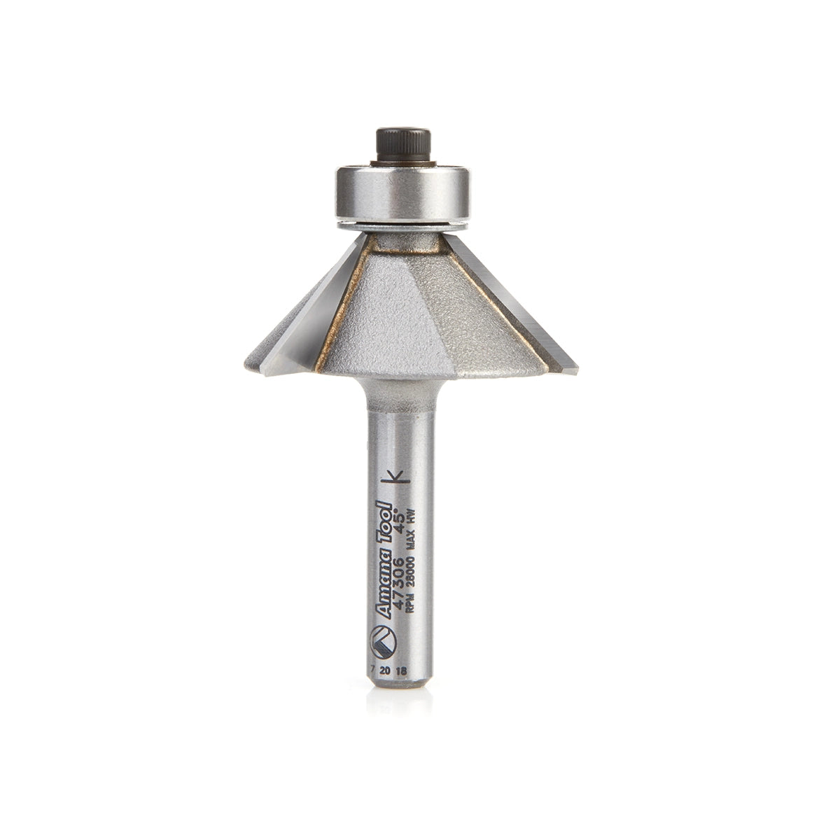 Carbide Tipped Chamfer 45 Deg x 1-19/64 Dia x 7/16 x 1/4 Inch Shank with Ball Bearing 3-Flute