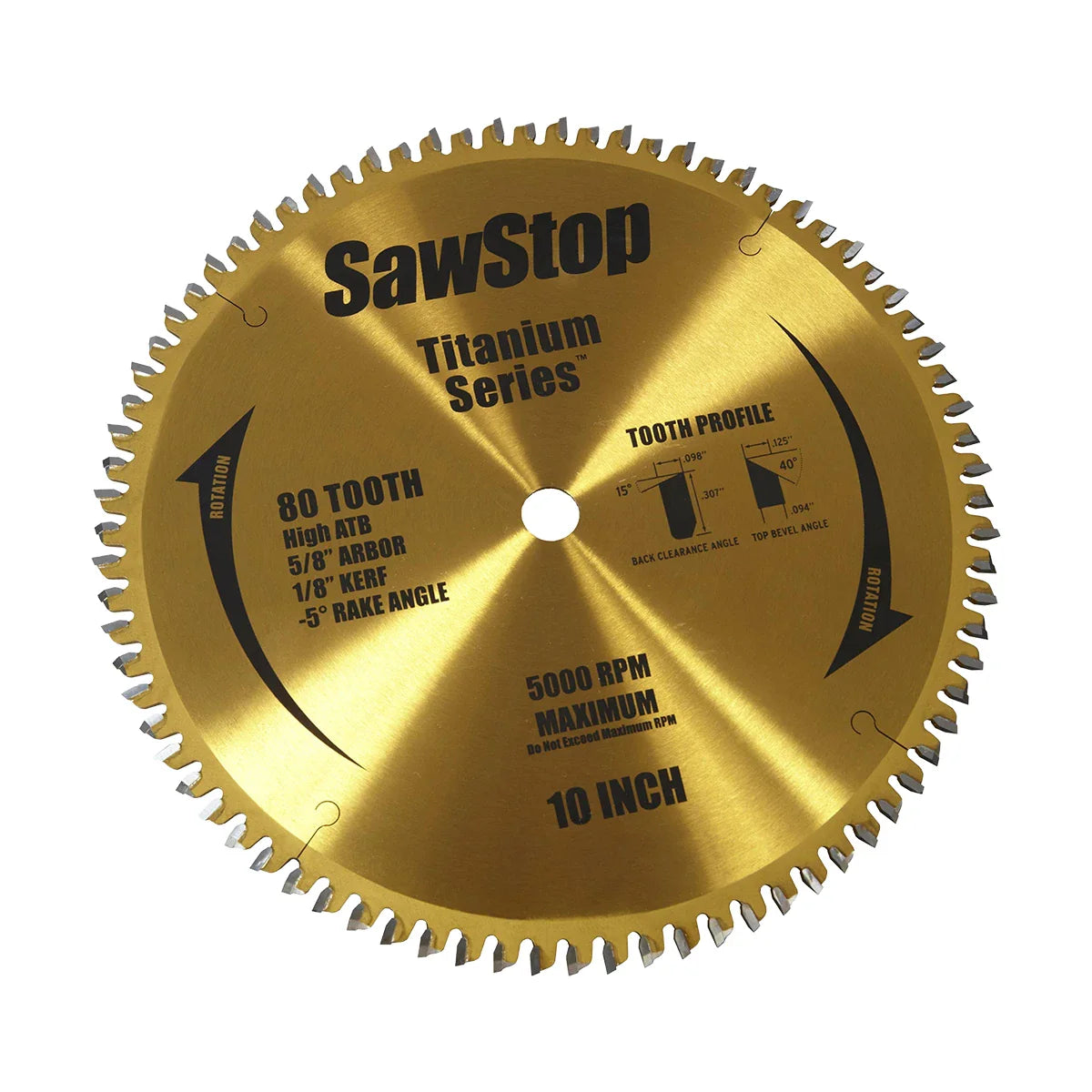 SawStop BTS-P-80HATB Titanium Series 10" Saw Blade 80 Tooth 5/8" Bore
