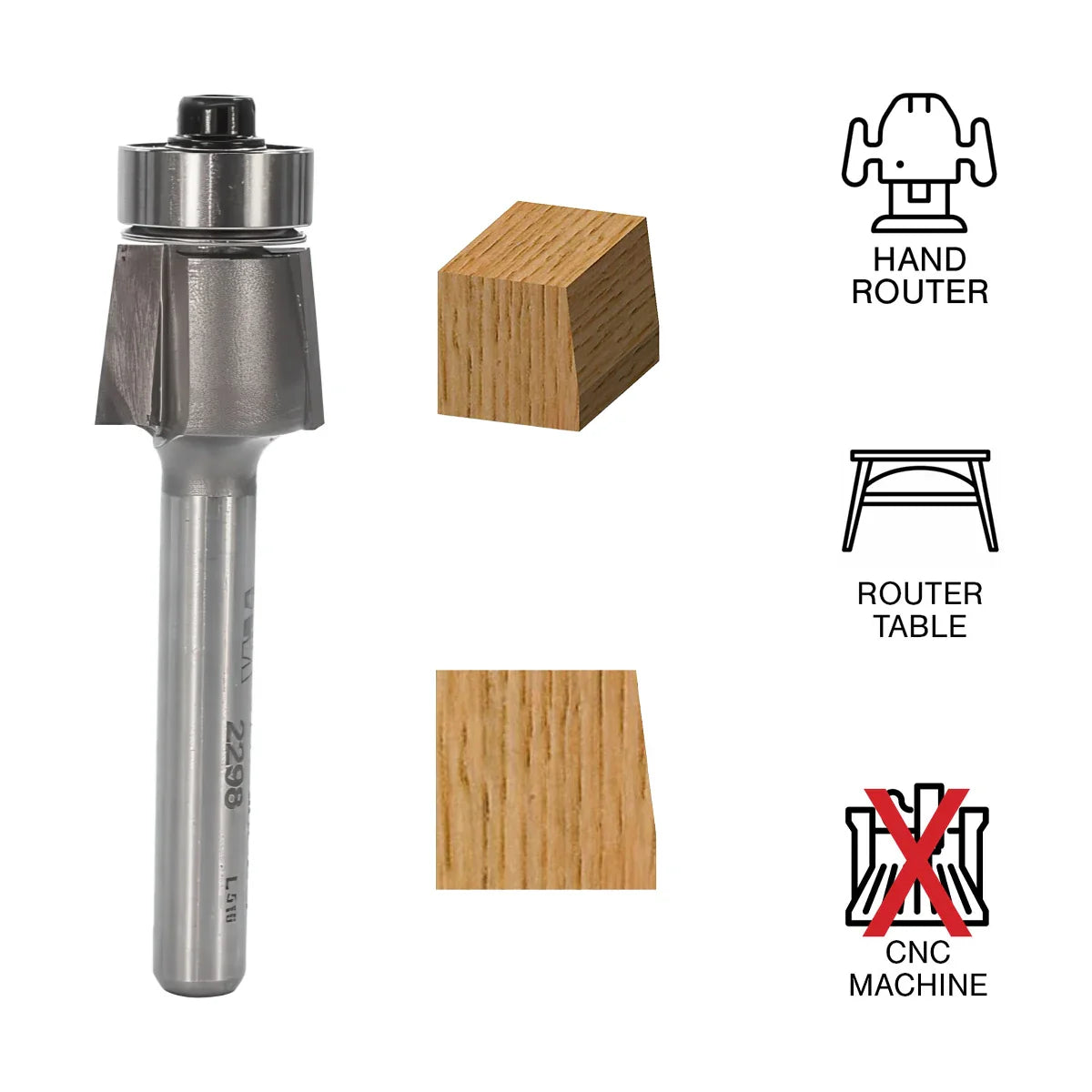 Whiteside WH2298 Edge Bevel Bit 1/4 "SH, 9/16"LD, 7/16"CL, 3/8"CH