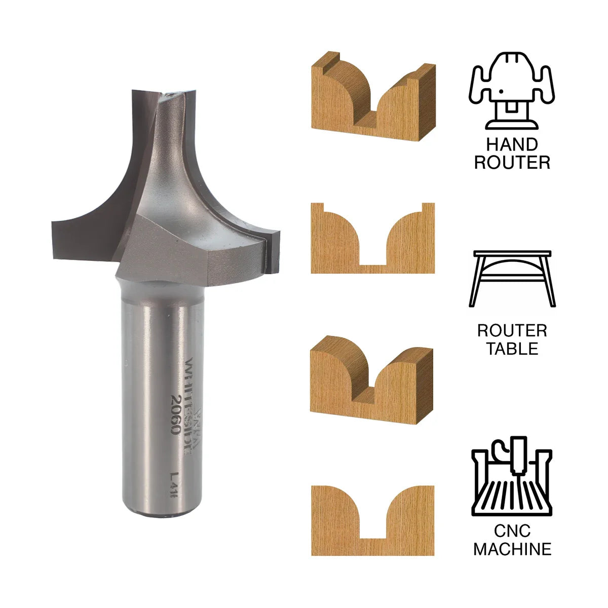 Whiteside WH2060 Plunge Roundover Bit 1/2"SH, 1/2"R, 1-3/8"LD, 3/8"SD