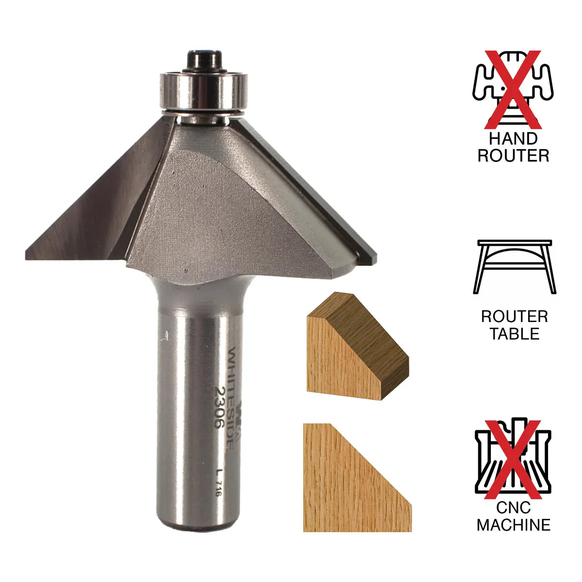 Whiteside WH2306 45° Chamfer Bit 1/2" SH, 2"LD, 1-1/16"CL