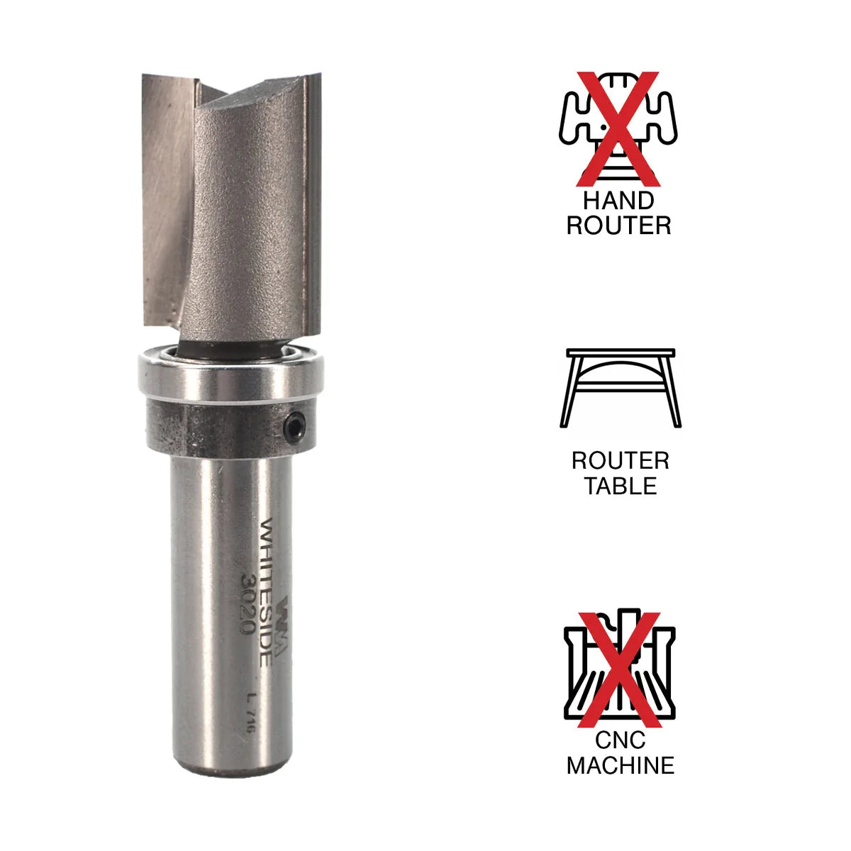 Whiteside WH3020 Template Bit 1/2"SH, 3/4"CD, 1"CL