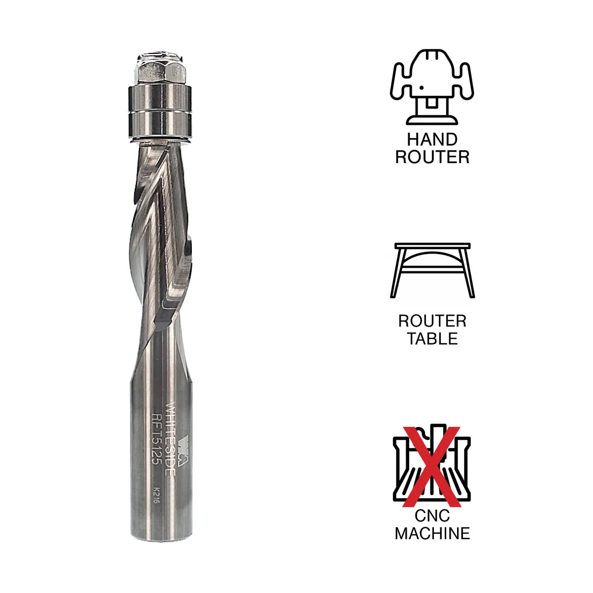 Whiteside WHRFT5125 Spiral Flush Up-Cut Trim Bit 1/2" SH, 1/2"CD, 1-1/4"CL