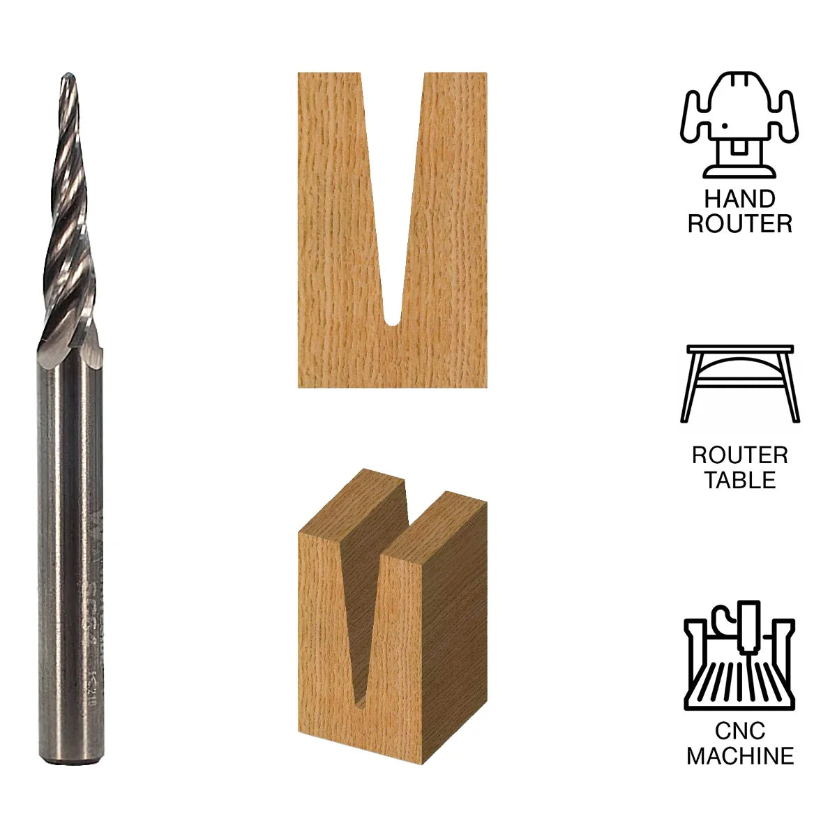 Whiteside WHSC66 Conical Ball Nose Spiral Bit 1/4"SH, 1/8"BD, 1/16"R, 7°Angle