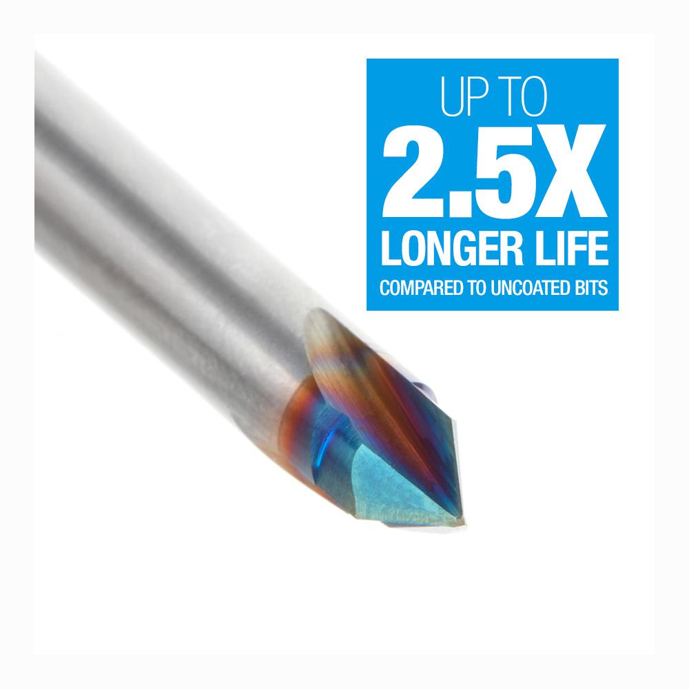 Amana Tool Solid Carbide V-Groove 90 Deg x 1/4 Diameter x 1/4 x 1/4 Inch Shank Spektra™ Extreme Tool Life Coated Router Bit