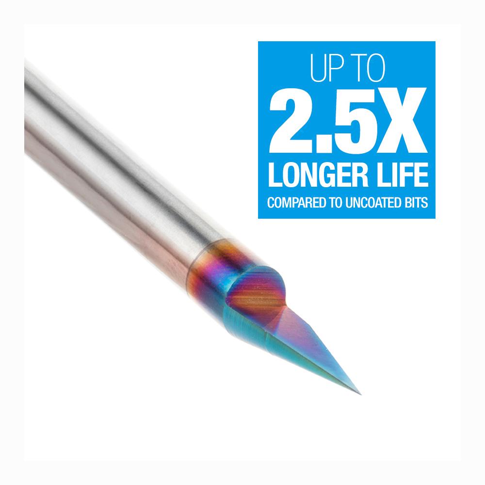 Amana Tool Solid Carbide 30 Degree Engraving 0.005 Tip Width x 1/4 Inch Shank Signmaking Spektra™ Extreme Tool Life Coated Router Bit