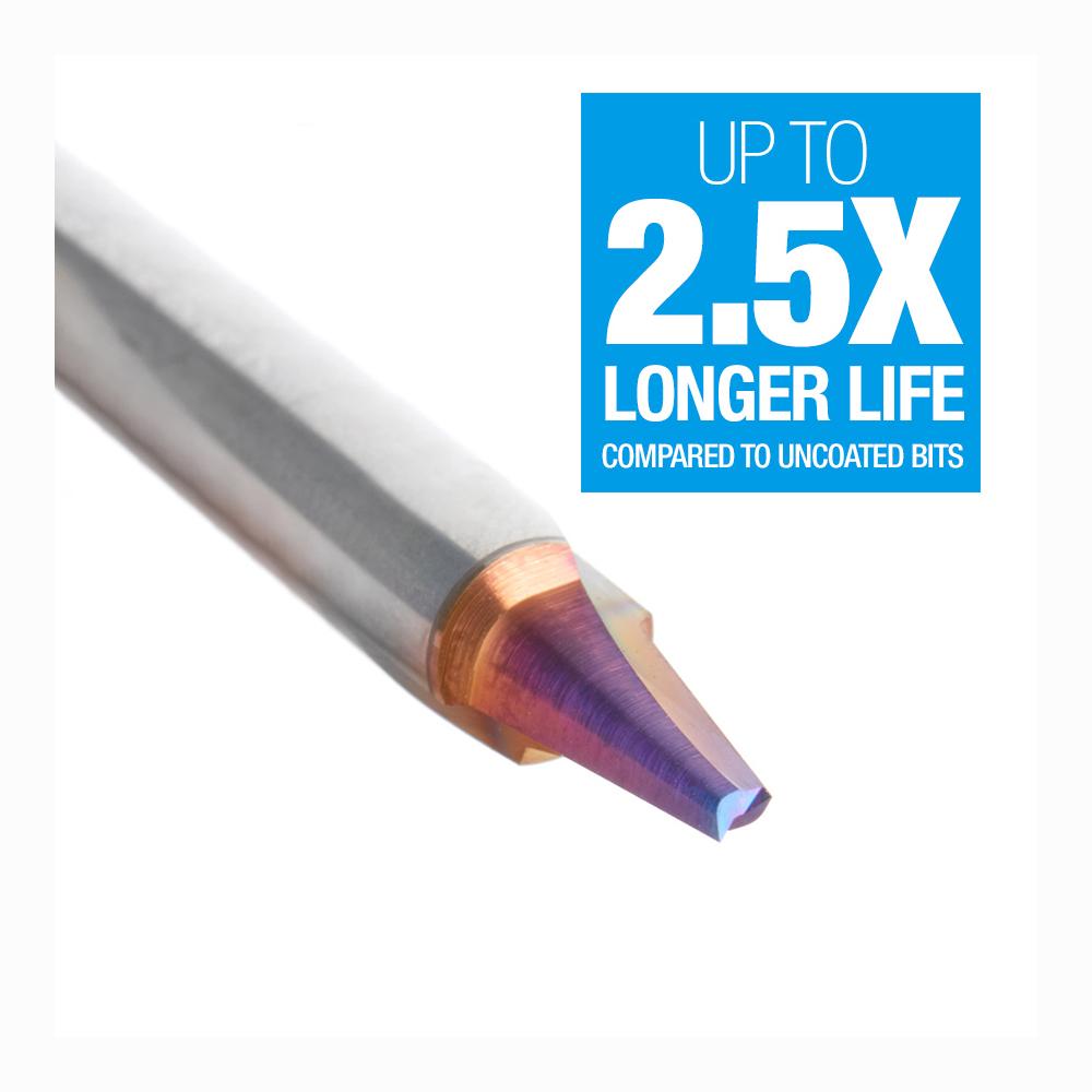 Amana Tool Solid Carbide V Groove Engraving 15 Deg x 3/16 Diameter x 1/2 x 1/4 Inch Shank Spektra™ Extreme Tool Life Coated Router Bit