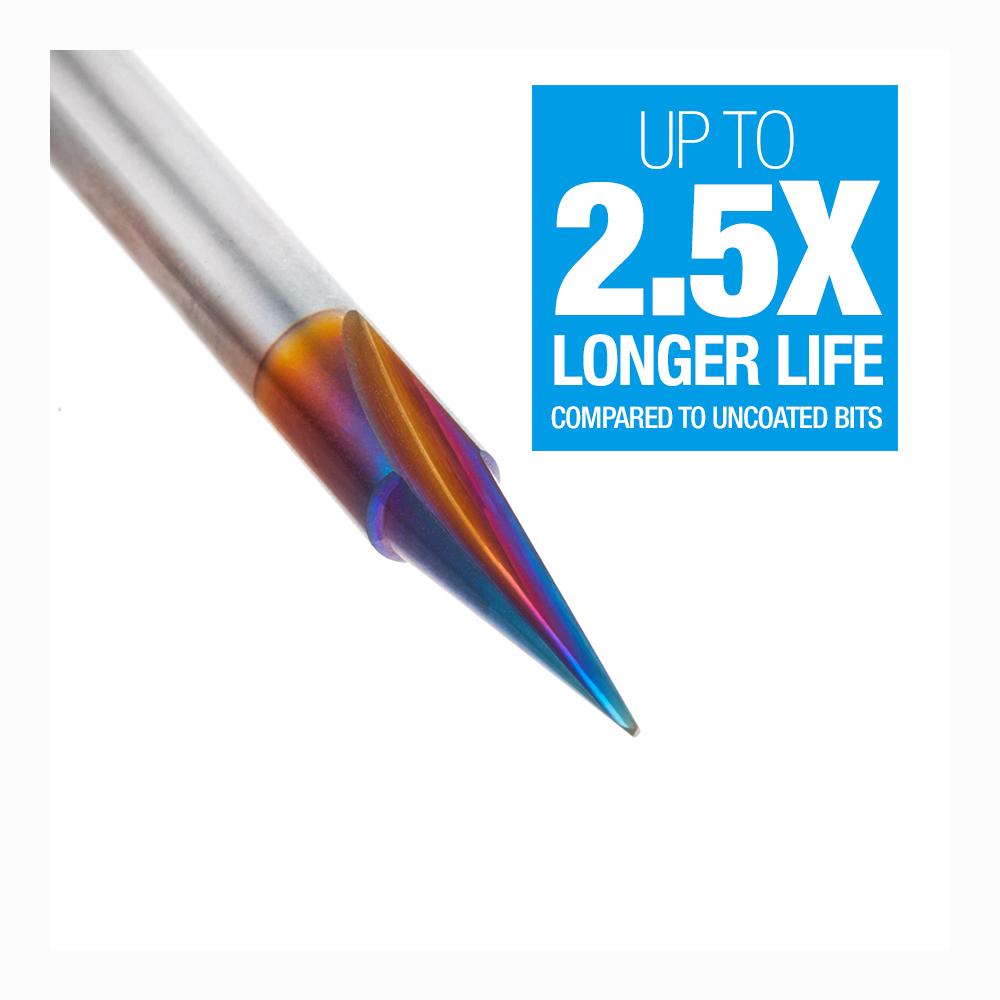 Amana Tool Solid Carbide Carving Liner 18 Deg x 1/4 Diameter x 5/8 x 1/4 Inch Shank x 1-Flute Spektra™ Extreme Tool Life Coated Router Bit
