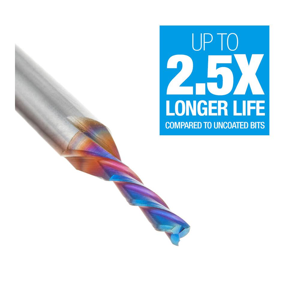 Amana Tool Solid Carbide Spektra™ Extreme Tool Life Coated Spiral Plunge 1/8 Diameter x 1/2 x 1/4 Inch Shank Down-Cut, 3-Flute