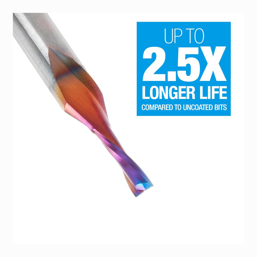 Amana Tool Solid Carbide Spektra™ Extreme Tool Life Coated Spiral Plunge for Solid Wood 1/8 Diameter x 1/2 x 1/4 Inch Shank Down-Cut