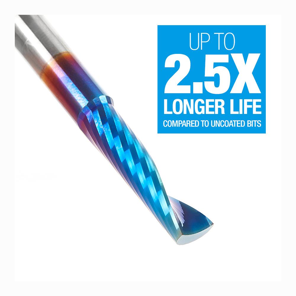 Amana Tool Solid Carbide CNC Spektra™ Extreme Tool Life Coated Spiral 'O' Flute, Plastic Cutting 1/4 Diameter x 1 x 1/4 Inch Shank Up-Cut Router Bit