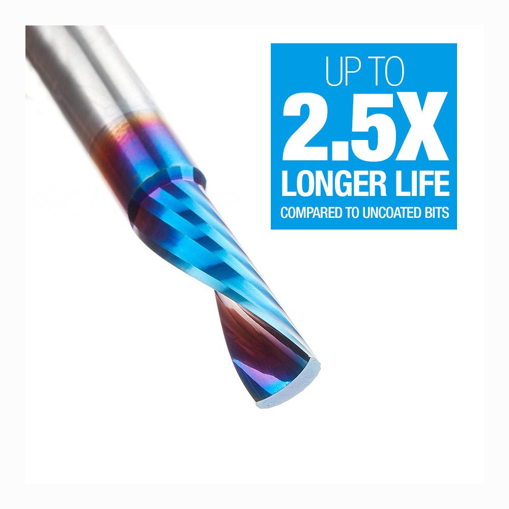 Amana Tool Solid Carbide CNC Spektra™ Extreme Tool Life Coated Spiral 'O' Flute, Plastic Cutting 1/4 Diameter x 3/4 x 1/4 Inch Shank Down-Cut Router Bit