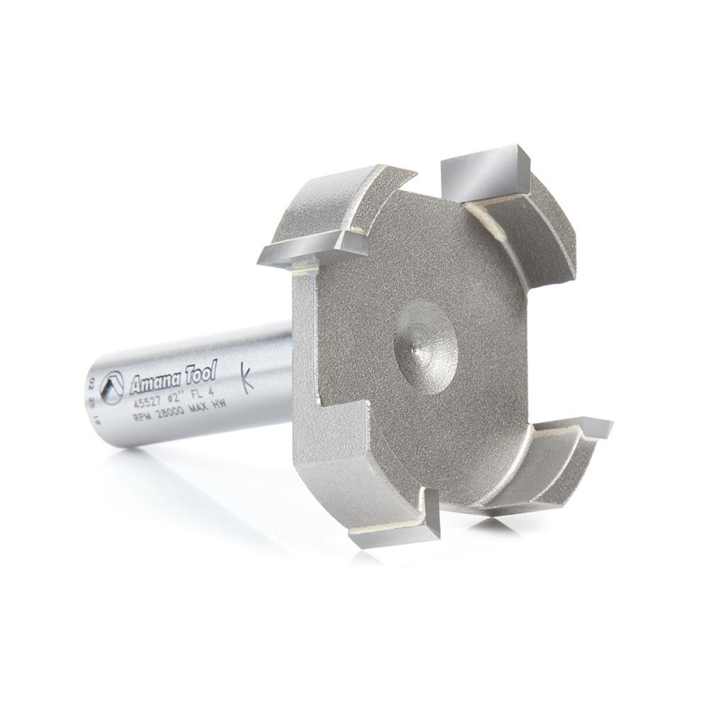 Amana Tool Carbide Tipped Spoilboard Surfacing, Rabbeting, Flycutter, Slab Leveler, Surface Planer & Flattening 2 Diameter x 1/2 x 1/2 Inch Shank Router Bit