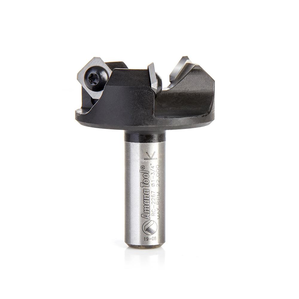 Amana Tool CNC Insert Carbide 3 Wing/Flute Heavy Duty Spoilboard Plunging, Surfacing, Planing, Flycutter & Slab Leveler 1-3/4 Dia x 3/4 x 1/2 Shank Router Bit