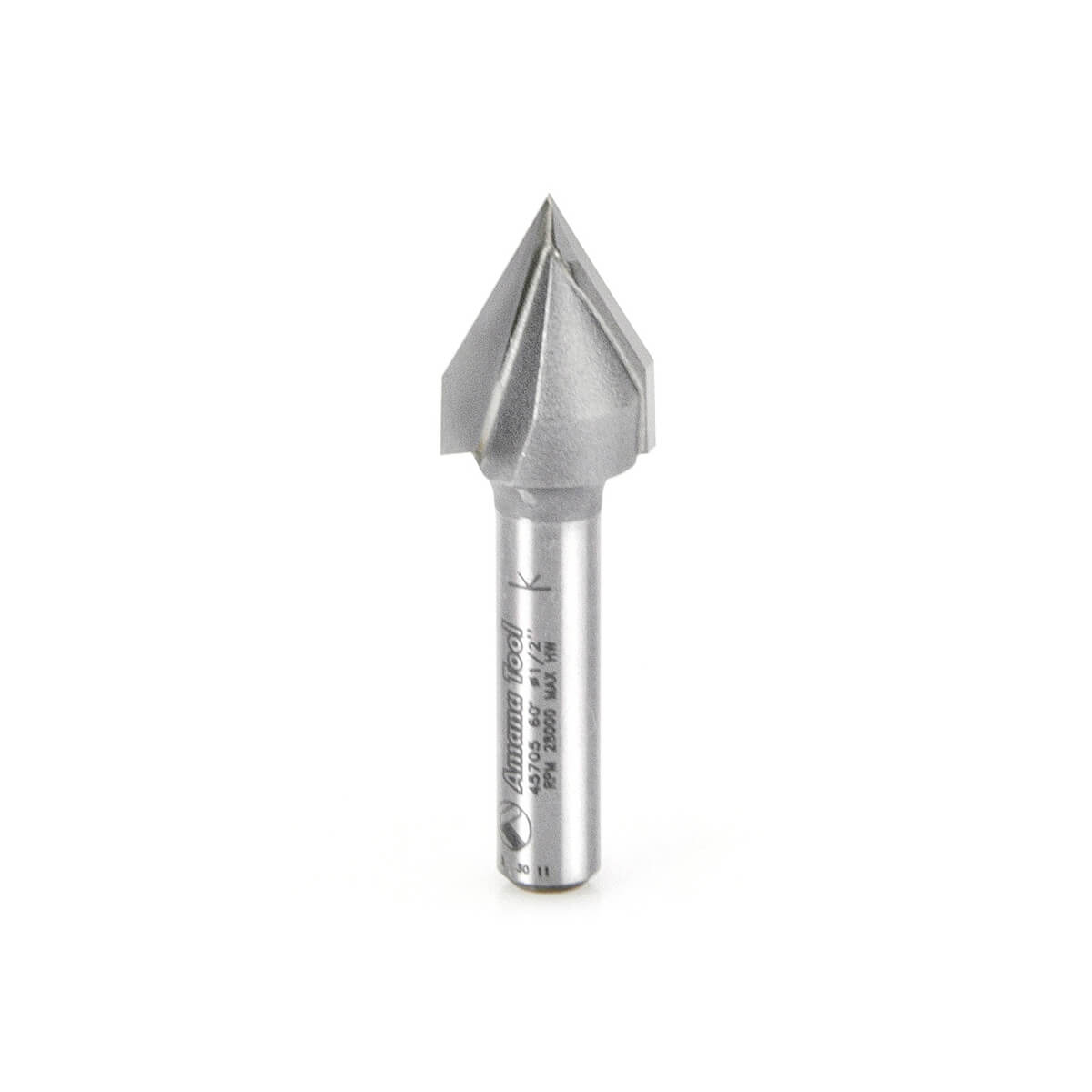 Amana Tool 45705 Carbide Tipped V-Groove 60 Deg x 1/2 Diameter x 7/16 x 1/4 Inch Shank