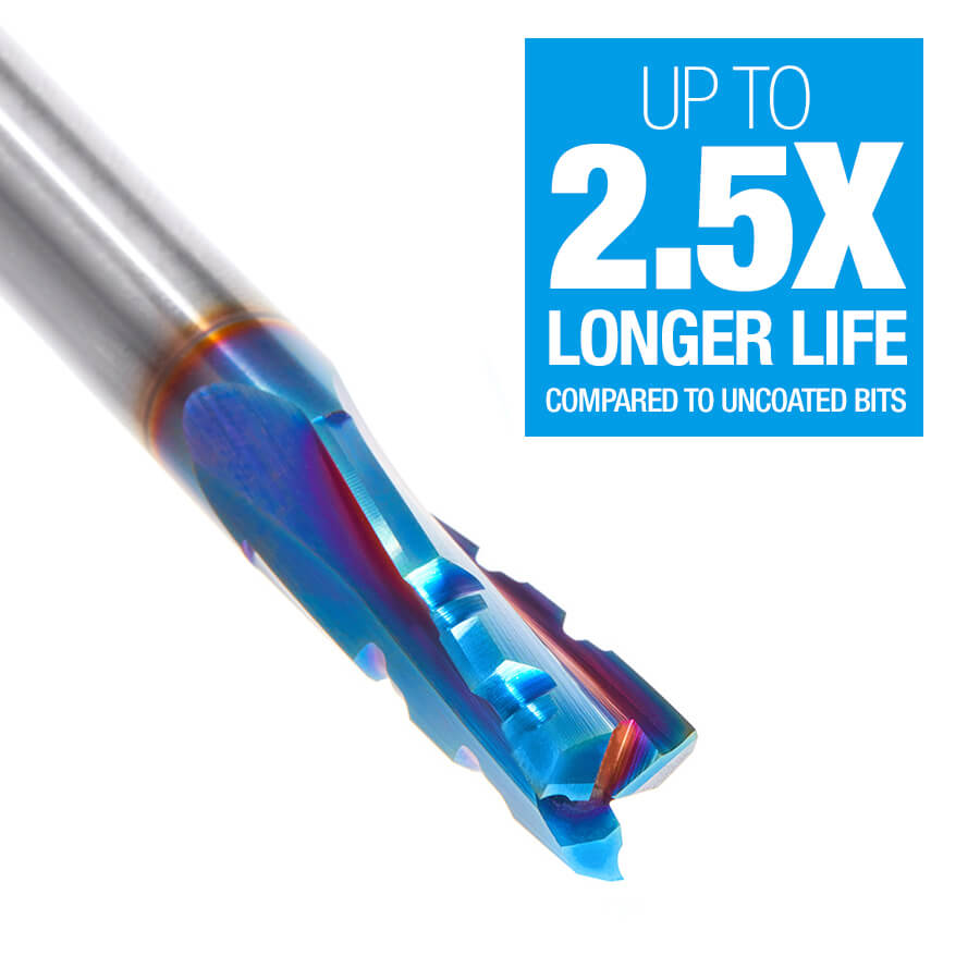 Amana Tool 46151-K Solid Carbide CNC Spektra™ Extreme Tool Life Coated Spiral Phenolic, Resin and Composite with Chipbreaker 3/8 Diameter x 1 x 3/8 Shank x 3 Inch Long Slow Helix Up-Cut Router Bit