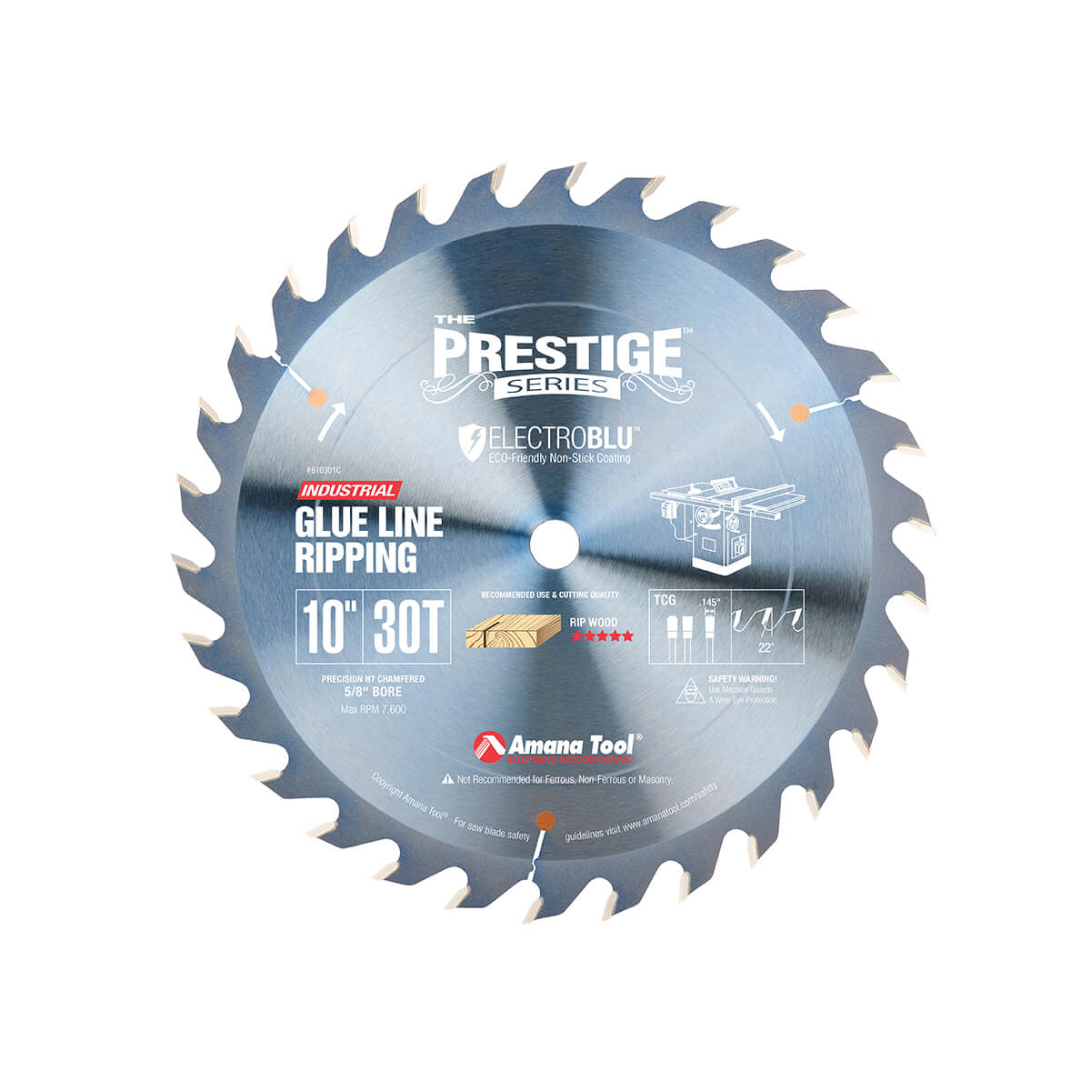 Amana Tool 610301C Electro-Blu™ Carbide Tipped Prestige™ 10" Glue Line Ripping Blade