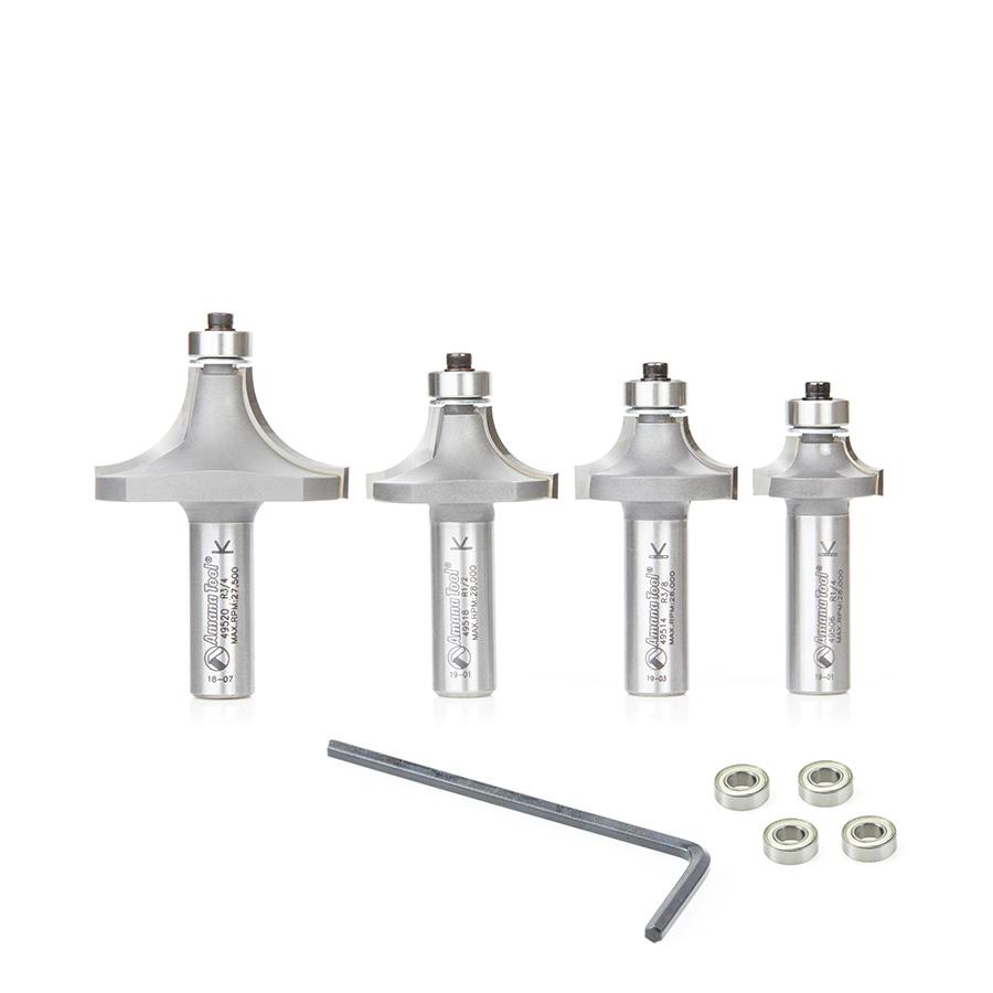 Amana Tool 4-Pc Carbide Tipped Corner Rounding & Beading Router Bit Set, 1/2 Inch Shank