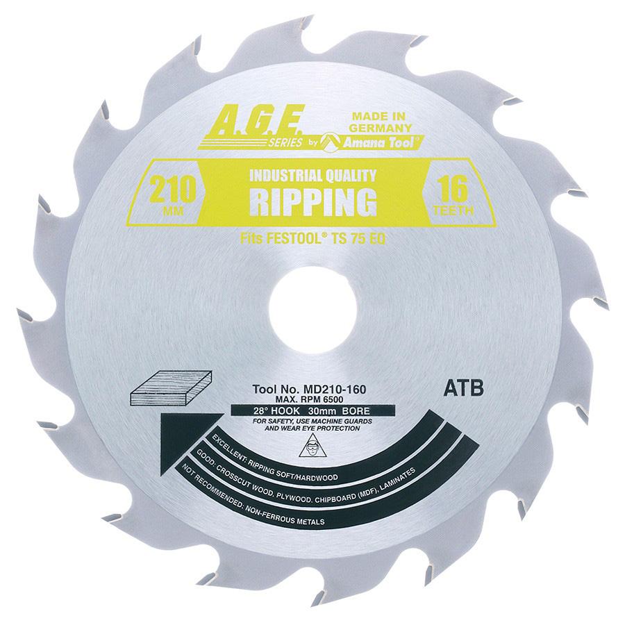 Amana Tool Carbide Tipped Saw Blade 16T ATB 210mm x 30mm Bore