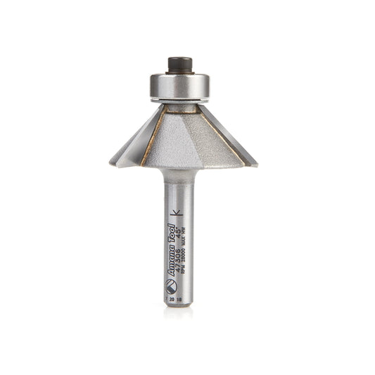 Carbide Tipped Chamfer 45 Deg x 1-19/64 Dia x 7/16 x 1/4 Inch Shank with Ball Bearing 3-Flute