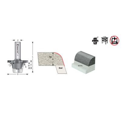 Carbide Tipped Undermount Bowl Solid Surface 2-1/8 Dia x 1 Inch x 17 Deg x 1/2 Shank