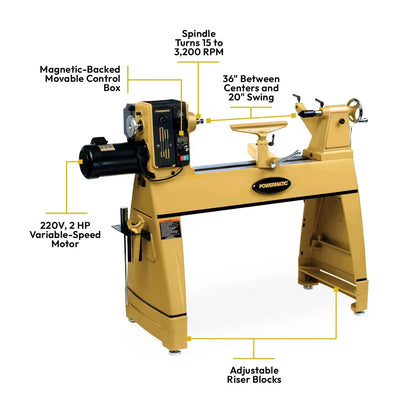 35" x 20" Woodworking Lathe, 2 HP, 220V 1Ph (3520C)