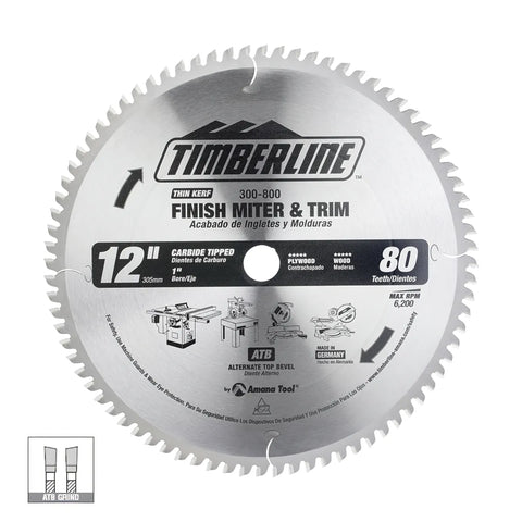 Amana Tool 300-800 Timberline Carbide Tipped Heavy-Duty Miter/Double Miter 12 Inch 100 Tooth Saw Blade