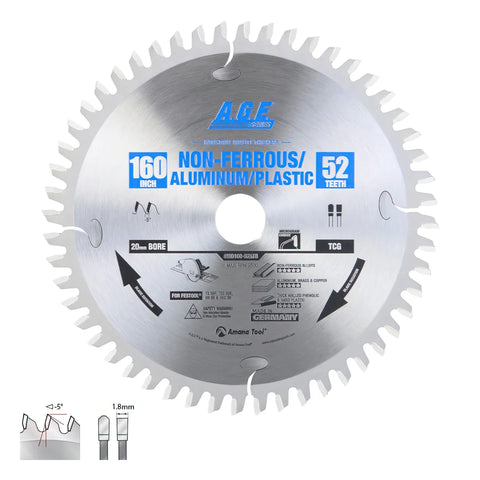 Amana Tool MD160-525TB A.G.E Series 160mm 52 Tooth Carbide Tipped Saw Thin Kerf Blade for Festool® and Other Track Saws