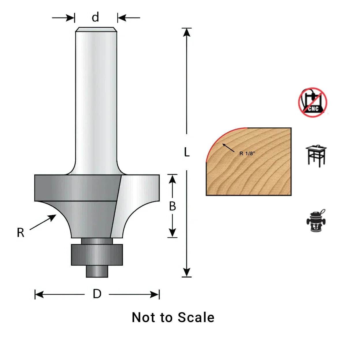 Dimar 109R8-19 2" Diameter, Carbide Tipped, Rounding Over Bit