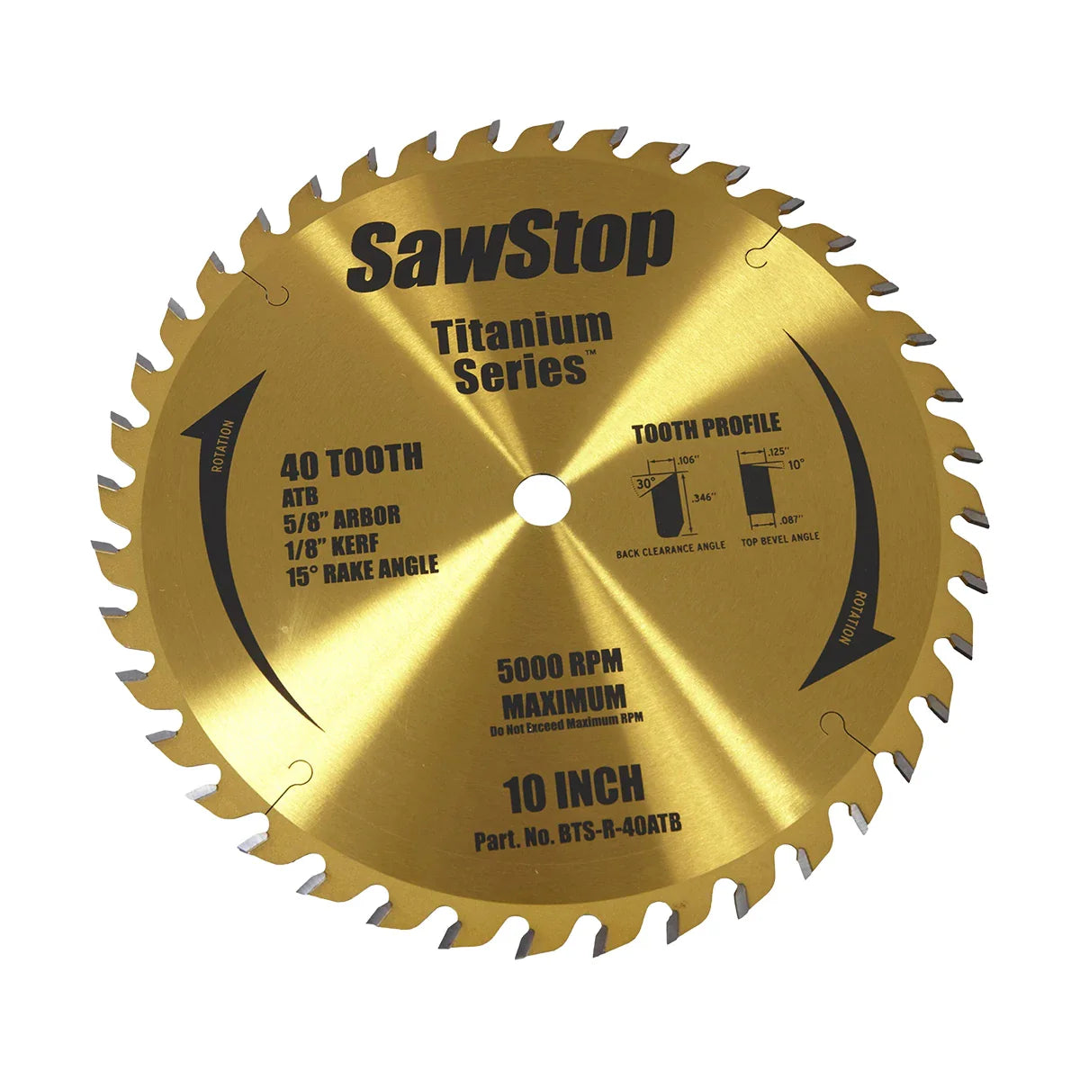 SawStop BTS-R-40ATB Titanium Series 10" Saw Blade 40 Tooth ATB 5/8" Bore