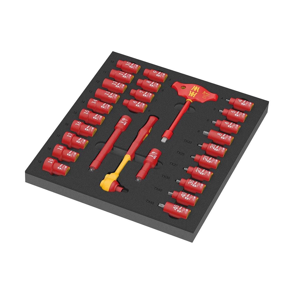 Wera Tools 05150116001 9726 Foam Insert & 8007 B VDE 28 Piece Zyklop VDE Ratchet Set 1 - 3/8" Drive