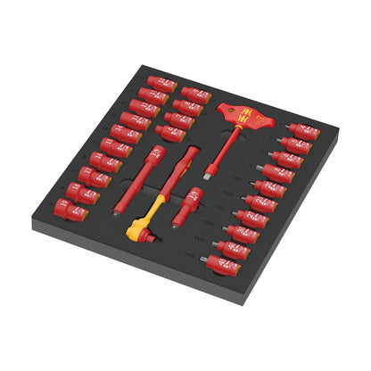 Wera Tools 05150116001 9726 Foam Insert & 8007 B VDE 28 Piece Zyklop VDE Ratchet Set 1 - 3/8" Drive