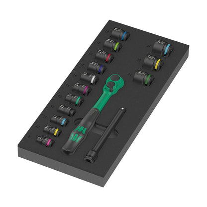 Wera Tools 05150114001 9724 Foam Insert & 8010 B Zyklop Comfort 16 Piece Ratchet Set 1 3/8" Drive