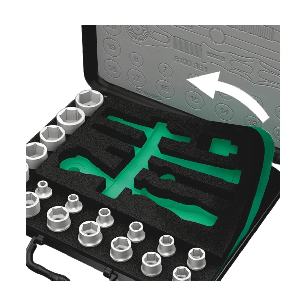 Wera Tools 05003596001 8100 SB 4 Zyklop Speed Ratchet 38 Piece Set 3/8" drive - Imperial