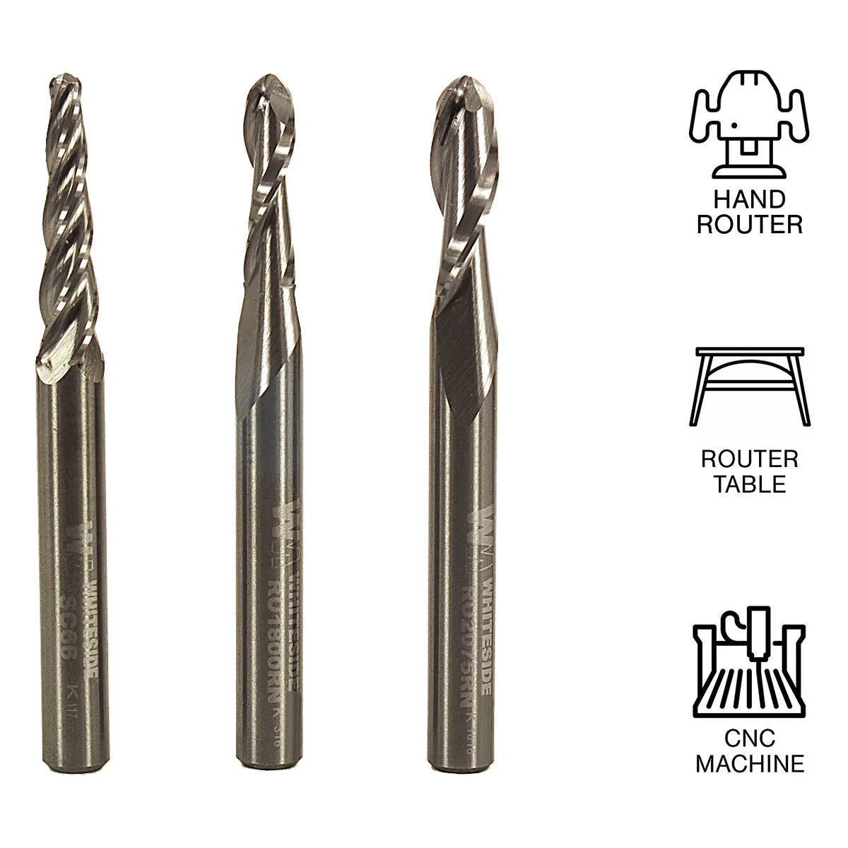Whiteside WH703 3 Piece CNC Ball Nose Bit Set 1/4" Shank
