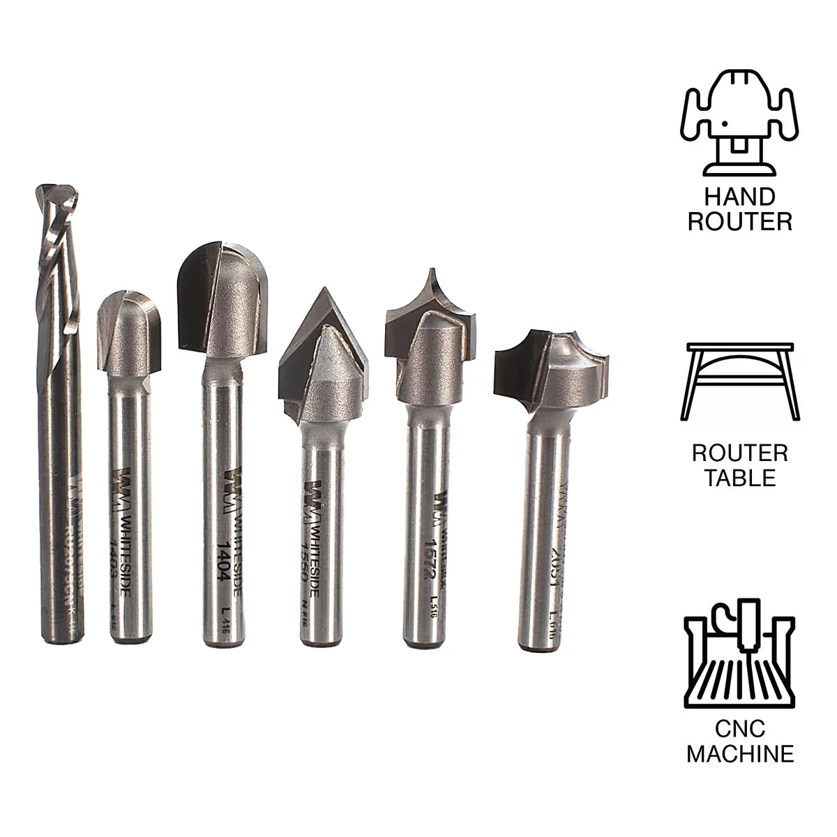 Whiteside WH706 6 Piece CNC Lettering Bit Set 1/4" Shank