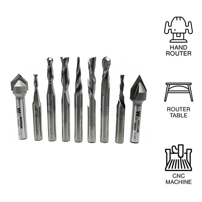 Whiteside WH709 9 Piece CNC General Purpose Bit Set 1/4" Shank