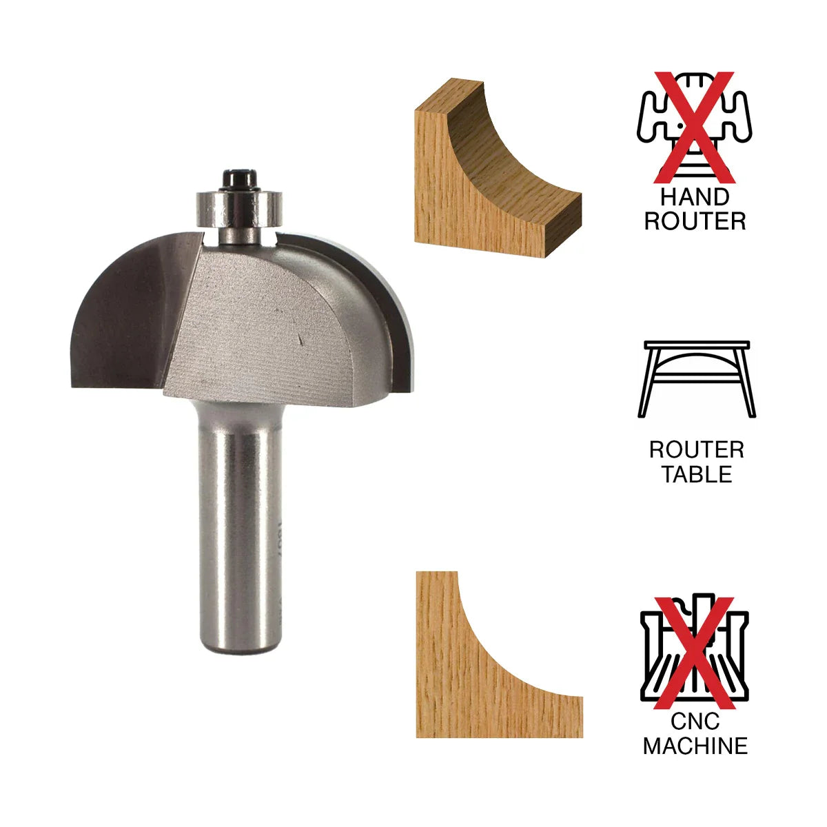 Whiteside WH1807 Cove Bit 1/2"SH, 3/4"R, 2"LD, 7/8"CL