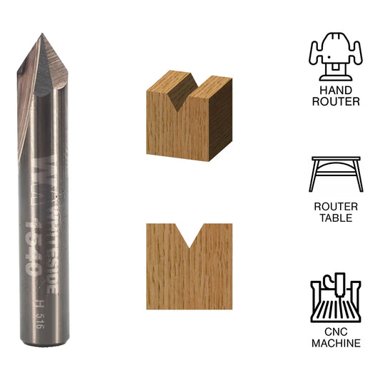 Whiteside WH1540 60° V-Groove Bit 1/4SH, 1/4"CD, 7/32"PL