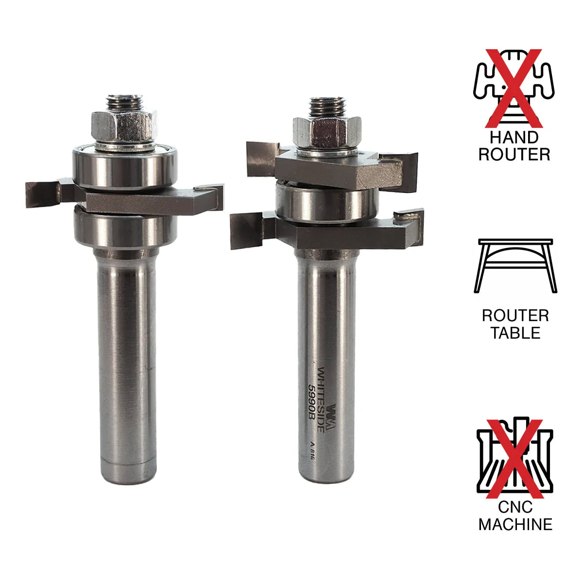 Whiteside WH5990 Shaker Stile & Rail Bit Set 1/2"SH, 1-5/8"LD, 13/16"CL