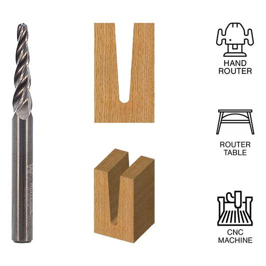 Whiteside WHSC64 Conical Ball Nose Spiral Bit 1/4"SH, 1/16"BD, 1/32"R, 11°Angle