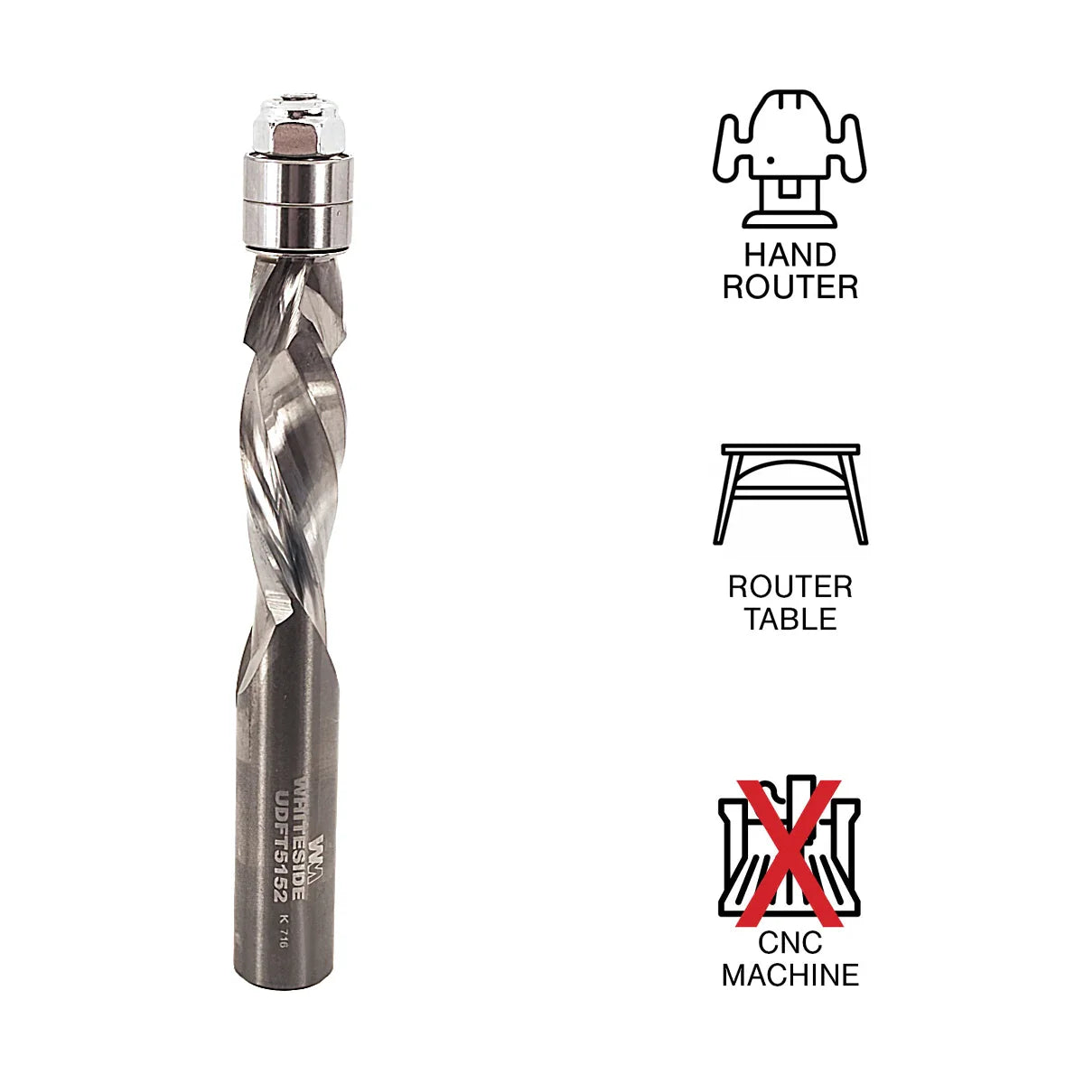 Whiteside WHUDFT5152 Compression Spiral Flush Trim Bit 1/2" Shank, 1/2"CD, 1-1/2"CL