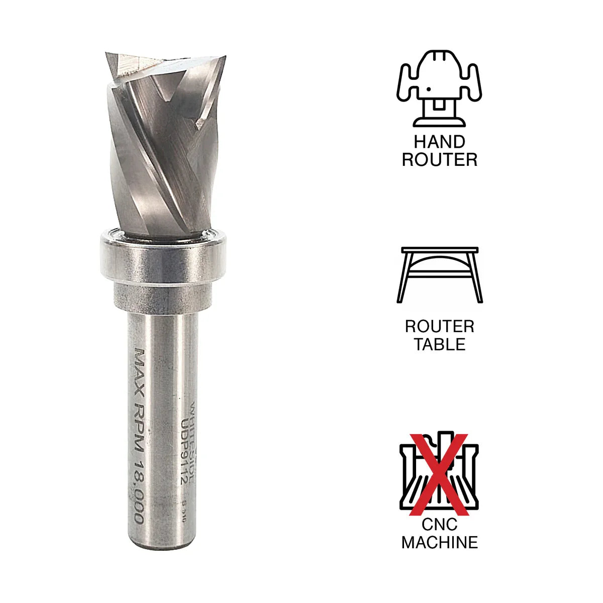 Whiteside WHUDP9112 Classic Ultimate Plunge/Pattern Bit 1/2" Shank, 7/8"CD, 1-1/8"CL