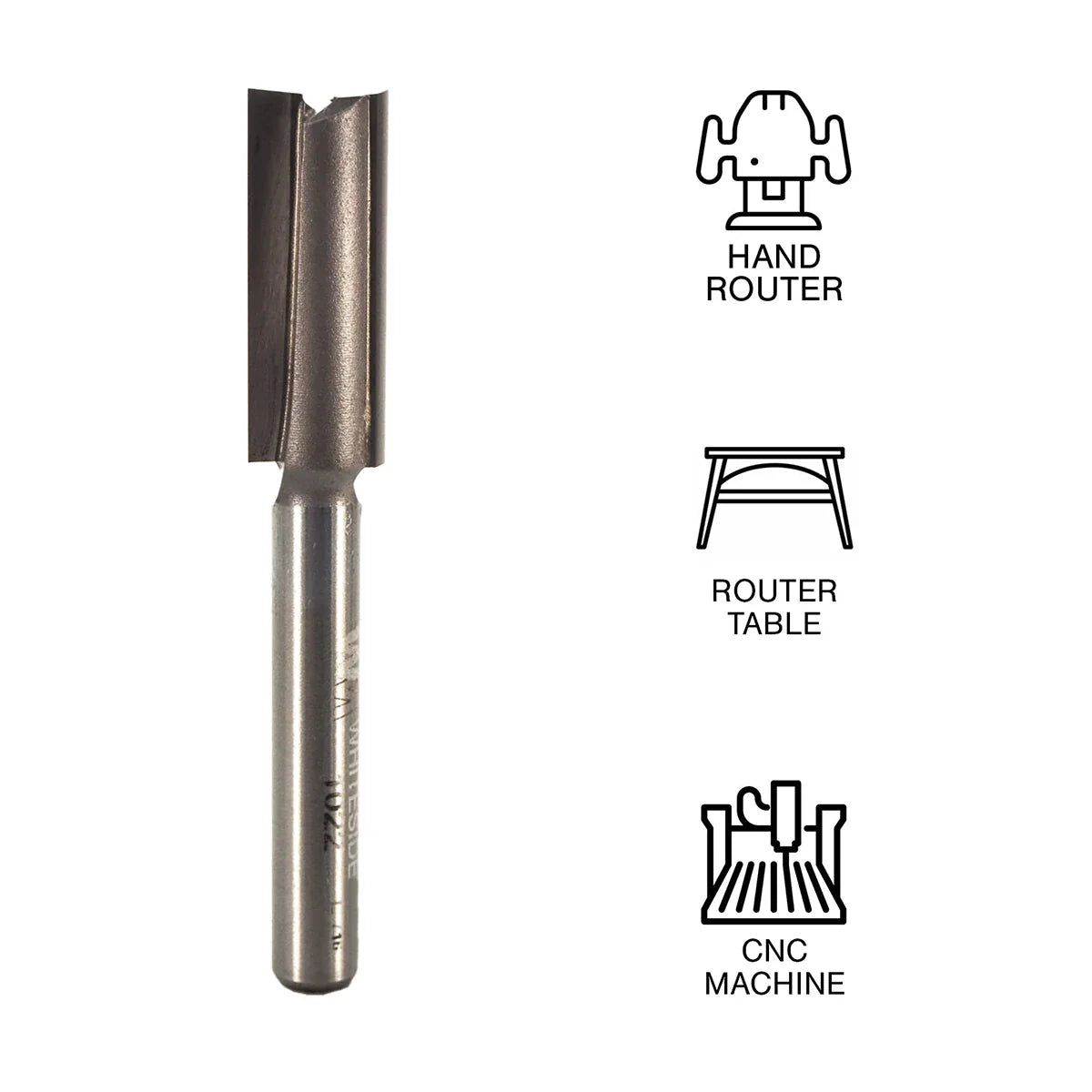 Whiteside WH1022 Straight Bit 1/4 "SH, 3/8"CD, 1"CL