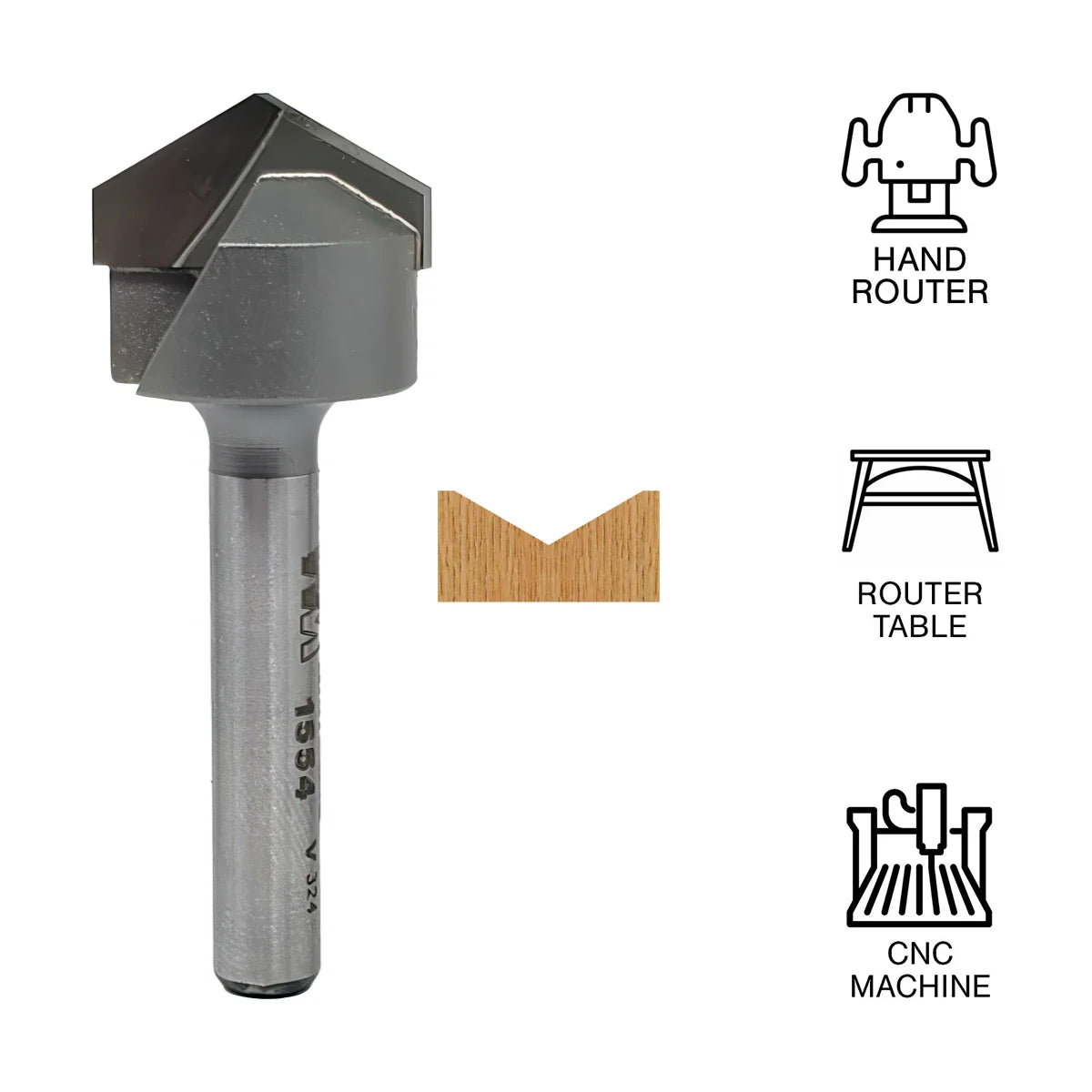 Whiteside WH1554 120° V-Groove 1/4"SH, 3/4"CD, 7/32 "PL