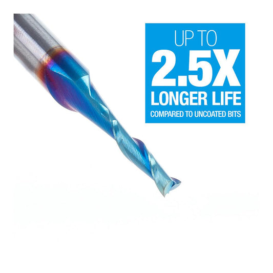 Amana Tool Solid Carbide Spektra™ Extreme Tool Life Coated Spiral Plunge 1/8 Diameter x 1/2 x 1/4 Inch Shank Up-Cut 