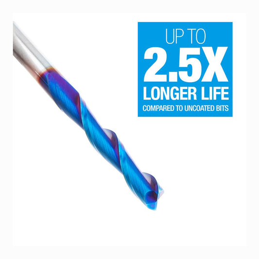 Amana Tool CNC 2D and 3D Carving Flat Bottom 0.10 Deg Angle x 1/4 Diameter x 1-1/2 x 1/4 Shank x 3 Inch Long x 2 Flute Solid Carbide Up-Cut Spiral Spektra™ Extreme Tool Life Coated Router Bit 