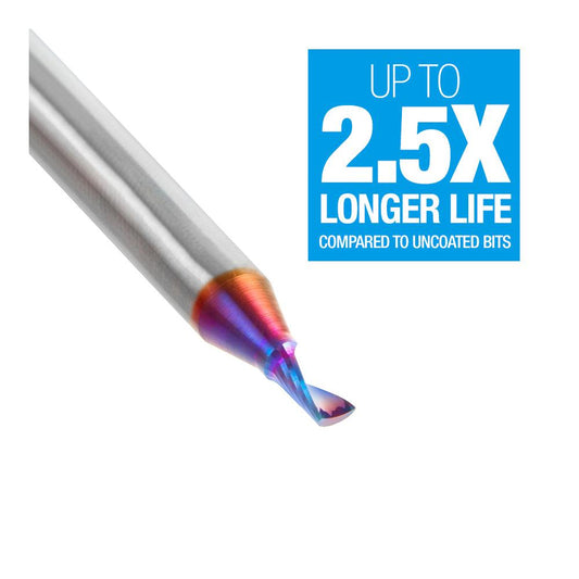 Amana Tool Solid Carbide CNC Spektra™ Extreme Tool Life Coated Spiral 'O' Flute, Plastic Cutting 1/8 Diameter x 1/4 x 1/4 Shank Up-Cut Design Router Bit 