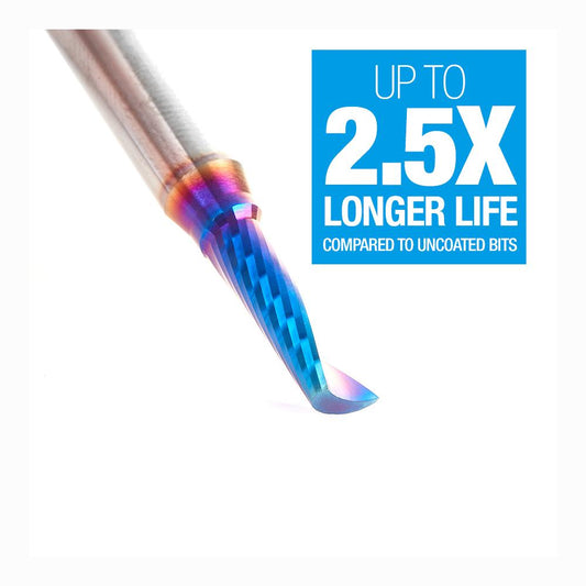 Amana Tool Solid Carbide CNC Spektra™ Extreme Tool Life Coated Spiral 'O' Single Flute, Plastic Cutting 3/16 Diameter x 5/8 x 1/4 Shank x 2 Inch Long Up-Cut Router Bit 