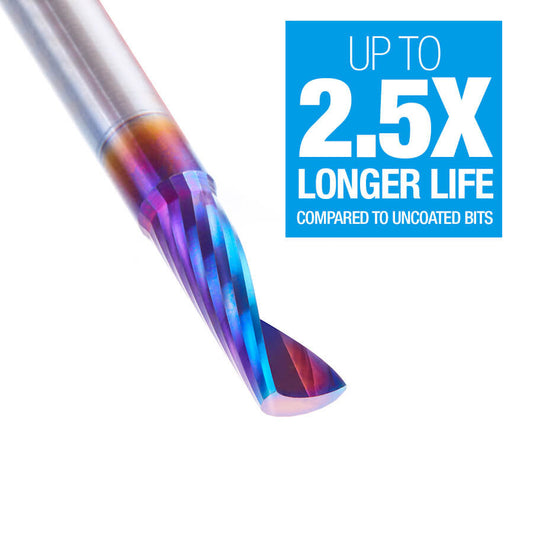 Amana Tool 51404-K Solid Carbide CNC Spectra™ Extreme Tool Life Coated Spiral 'O' Flute, Plastic Cutting 1/4 Diameter x 3/4 x 1/4 Inch Shank Up-Cut Router Bit